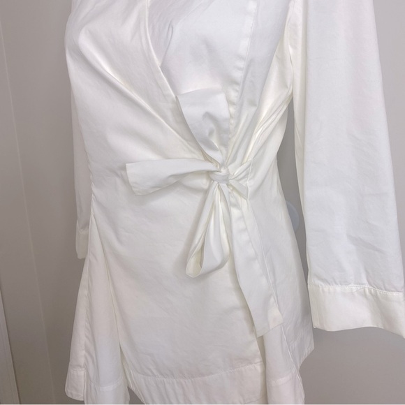 Lafayette 148 New York Stretch Cotton Basilla Wrap Blouse, White, size 4 - Picture 5 of 10